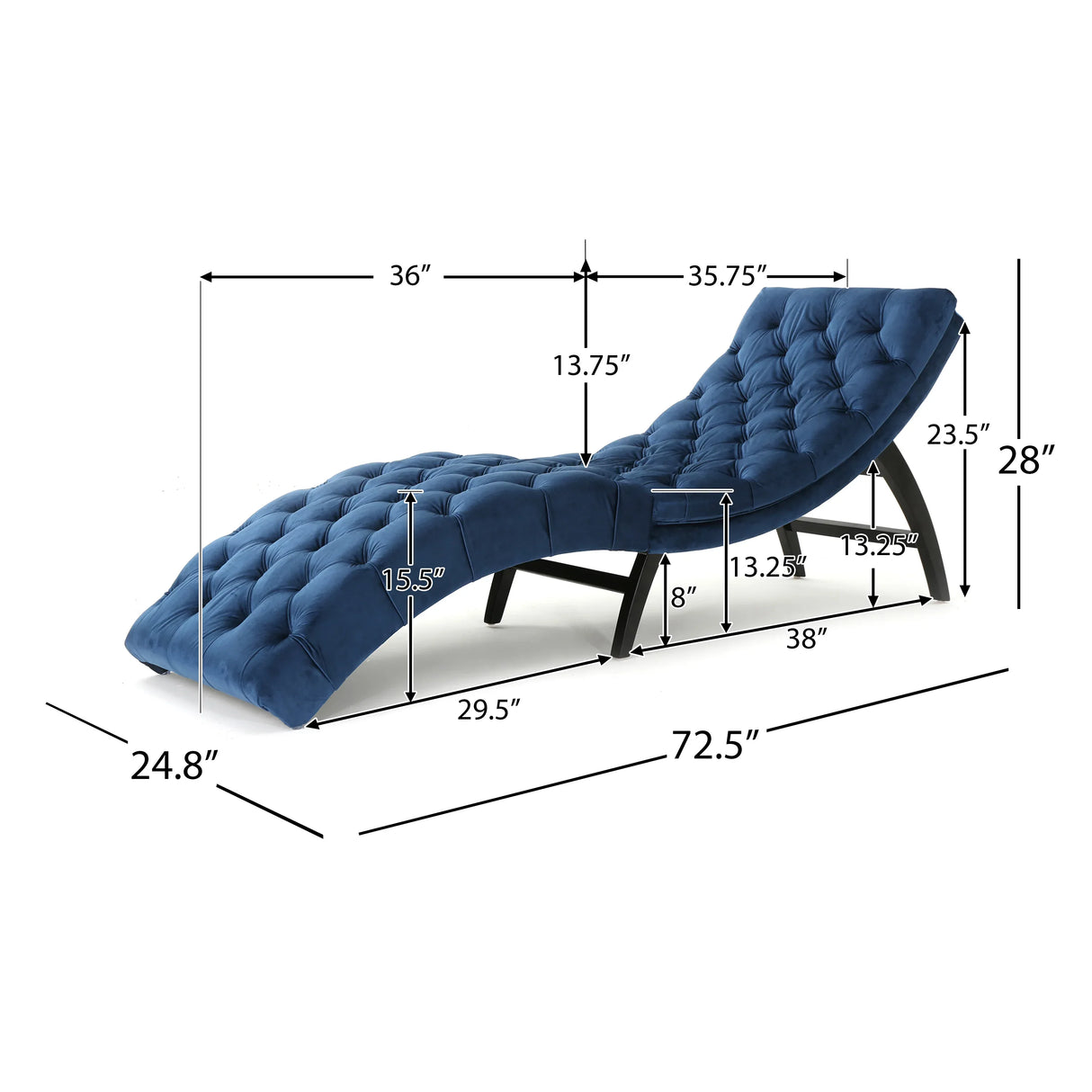 Elegant Tufted Curved Velvet Chaise Lounge Navy Blue - Omega Lifestyles