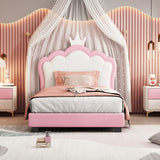 Twin PU Upholstered Princess Platform Bed With Crown Headboard - Omega Lifestyles
