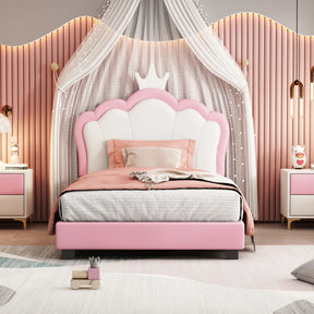 Twin PU Upholstered Princess Platform Bed With Crown Headboard - Omega Lifestyles