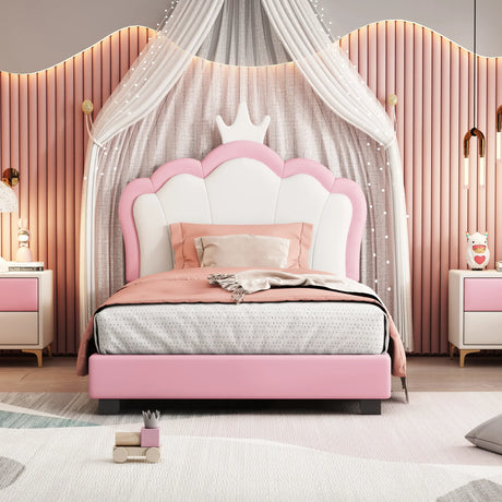 Twin PU Upholstered Princess Platform Bed With Crown Headboard - Omega Lifestyles