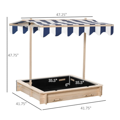 Wooden Kids Sandbox With Adjustable Canopy And Benches - Omega Lifestyles