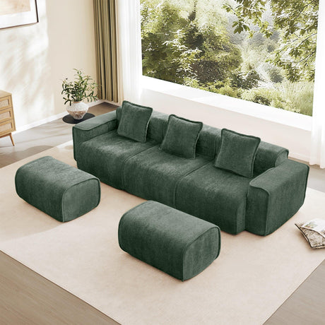 Modular 3-Seat Velvet Boneless Sectional Sofa With Ottoman - Omega Lifestyles