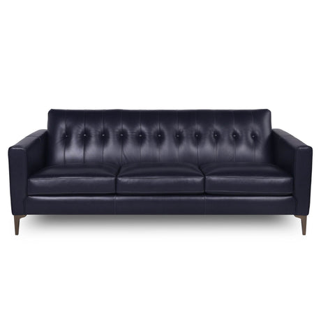 Mid-Century Tufted Navy Leather 3-Seat Sofa - Omega Lifestyles