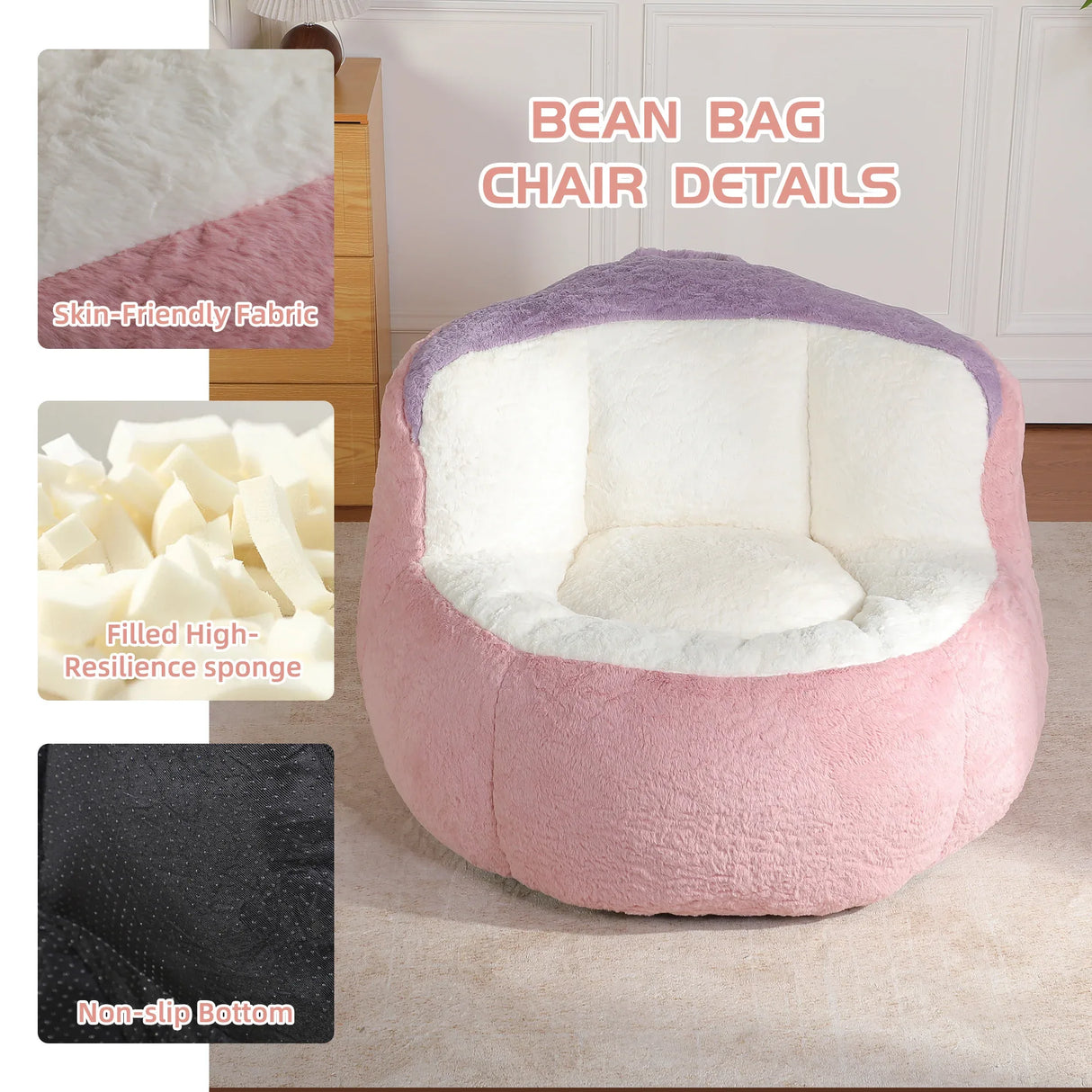 Multicolor Faux Fur Oversized Foam-Filled Bean Bag Chair - Omega Lifestyles