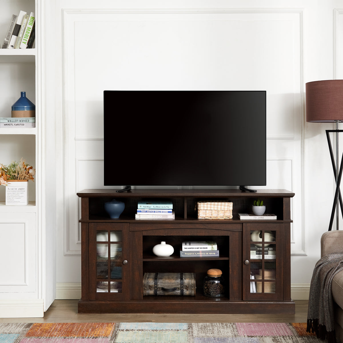 Classic Espresso MDF TV Stand With Storage Shelves