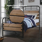Twin Panel Bed Metal Frame With Oak Wooden Slats - Omega Lifestyles