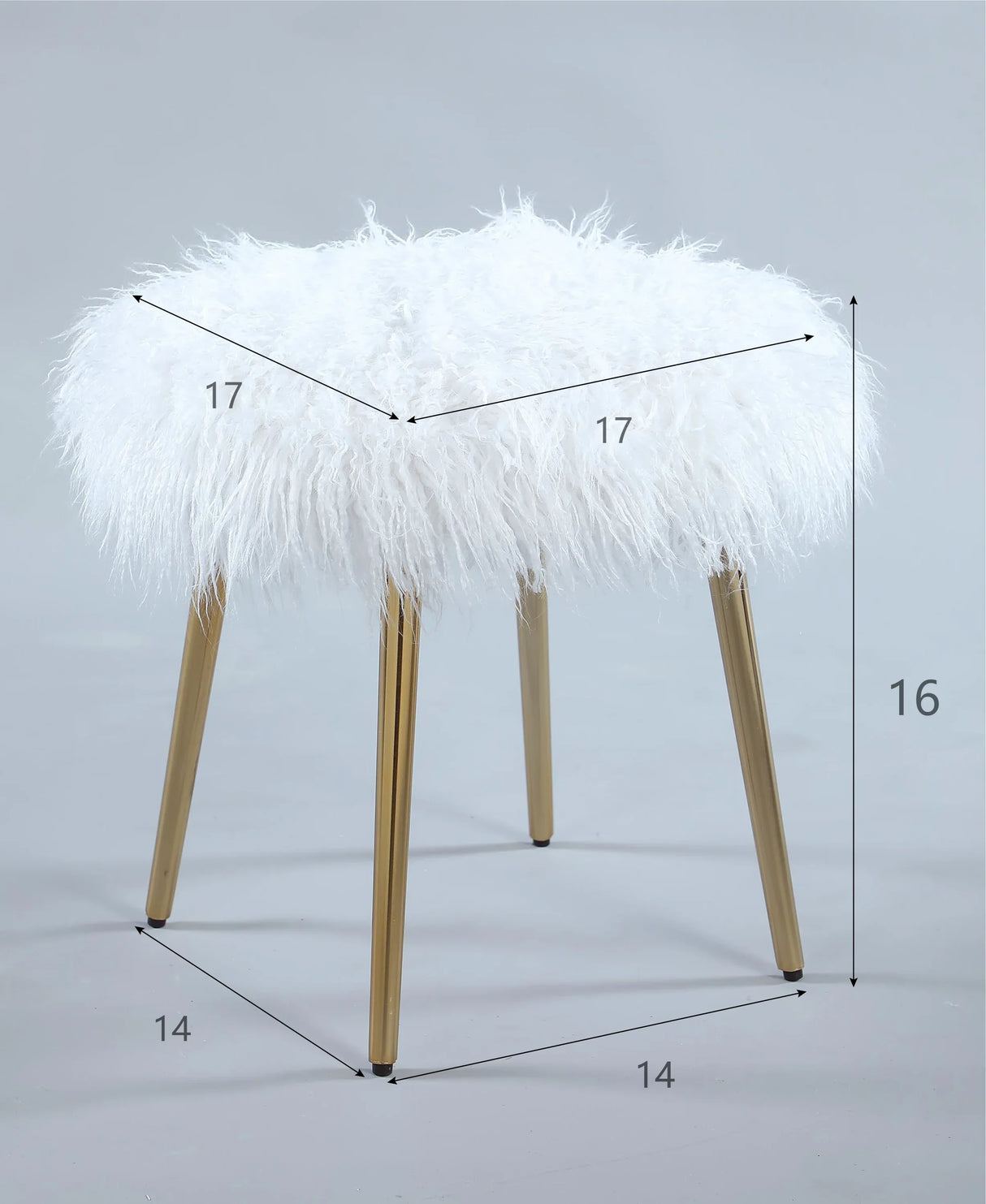 White Faux Fur Glamour Accent Ottoman With Rose Gold Legs - Omega Lifestyles