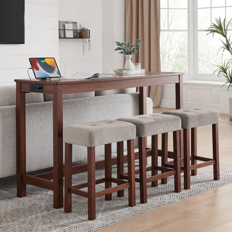 4-Piece Cherry Wood Bar Table Set With Power Outlets - Omega Lifestyles