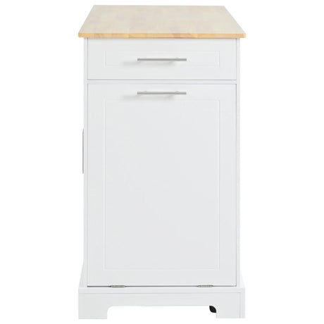 Fluted Rubber Wood Kitchen Island With Tilt-Out Trash Can - Omega Lifestyles