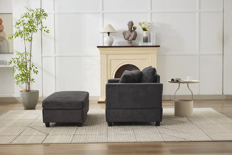 Dark Gray Corduroy Chaise Lounge Chair With Ottoman - Omega Lifestyles