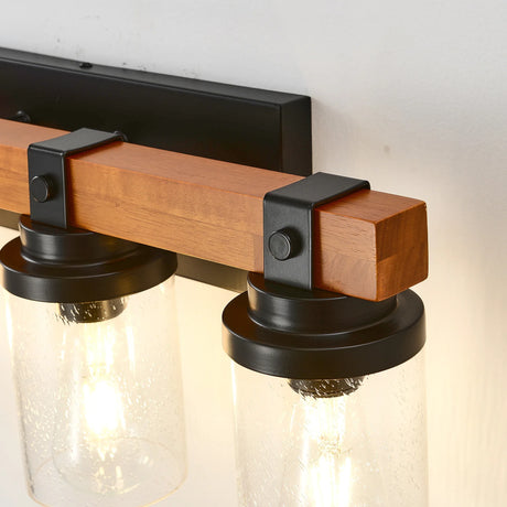 Matte Black Wooden Glass Shade 4-Light Ceiling Lamp - Omega Lifestyles