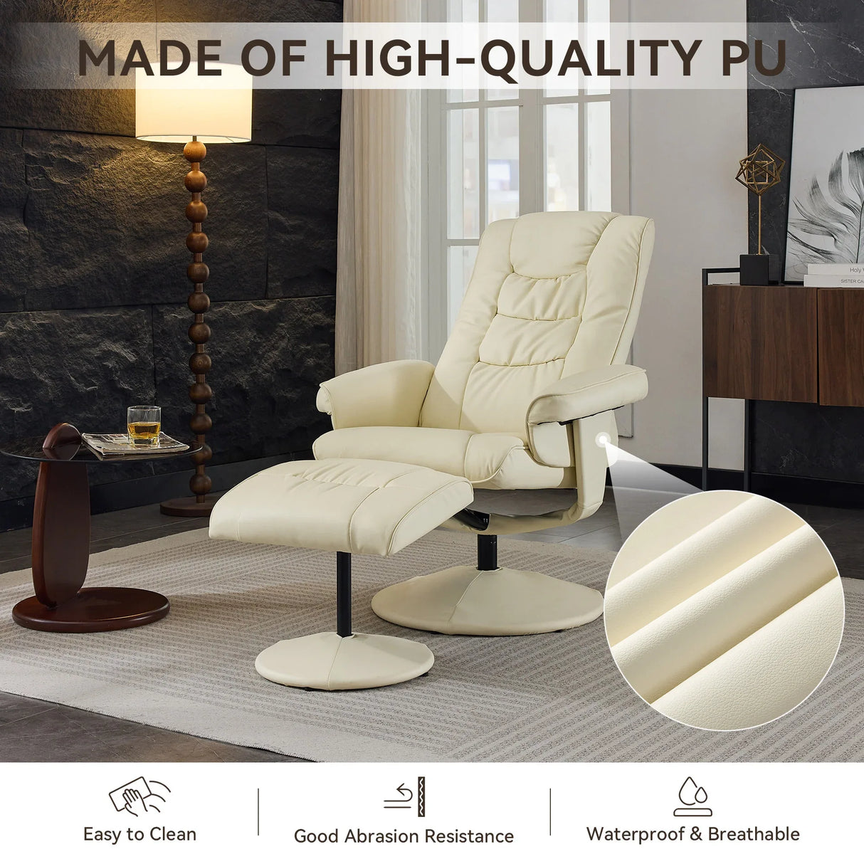 PU Leather Recliner Chair With Ottoman Heated Massage - Omega Lifestyles