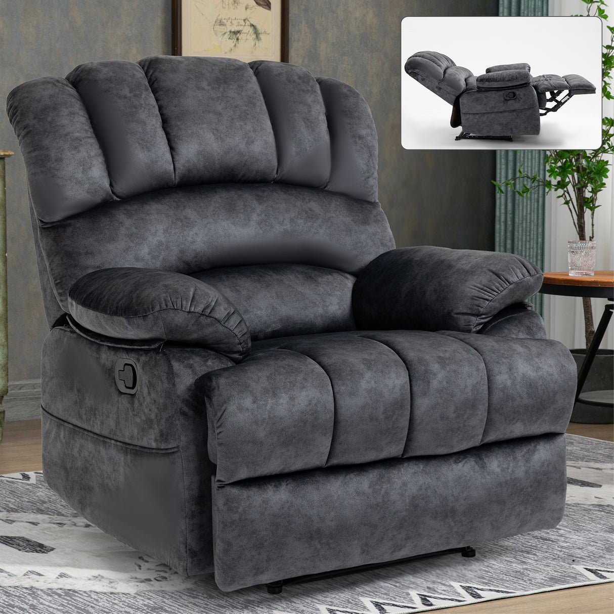 Large Manual Fabric Oversized Recliner Chair Gray