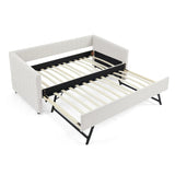 Twin Upholstered Linen Daybed With Functional Trundle - Omega Lifestyles