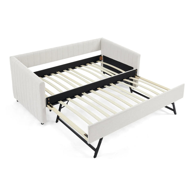 Twin Upholstered Linen Daybed With Functional Trundle - Omega Lifestyles