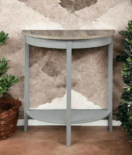 Natural Oak Gray Finish Half-Moon Console Table - Omega Lifestyles