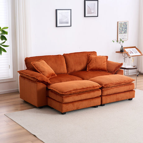 Corduroy 2-Seat Sofa With Pillows And Ottomans - Omega Lifestyles