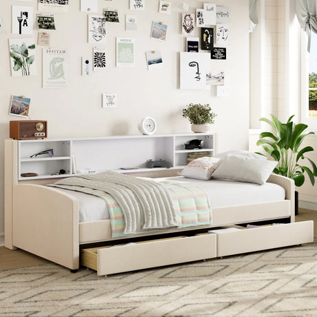 Twin Velvet Upholstered Platform Bed With Storage Drawers - Omega Lifestyles