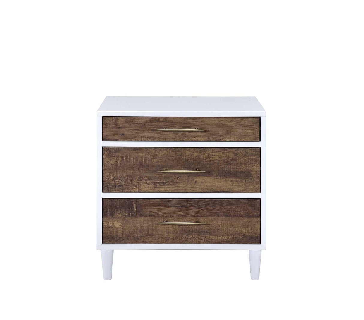 White And Weathered Oak Finish Accent Table With Storage Drawers - Omega Lifestyles