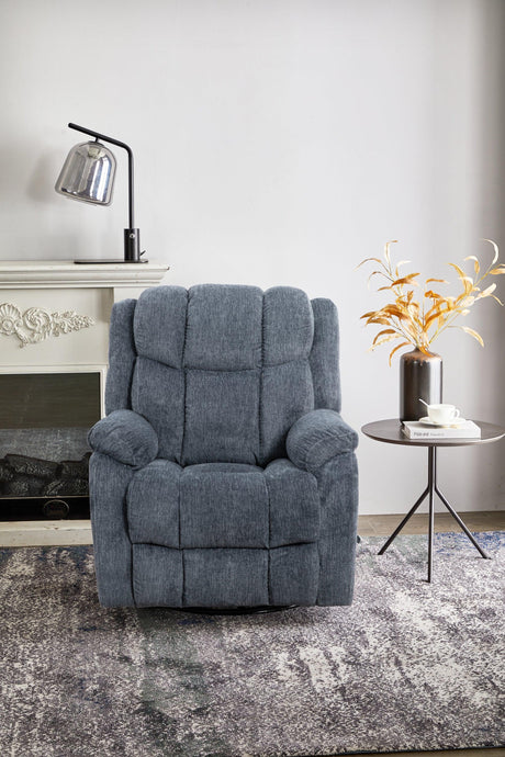 Manual Upholstered Slate Chenille Swivel Recliner - Omega Lifestyles