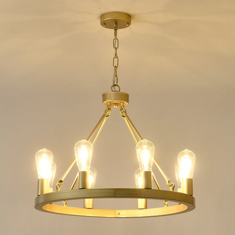 Farmhouse Wagon Wheel Gold Metal Chandelier 24-Inch - Omega Lifestyles