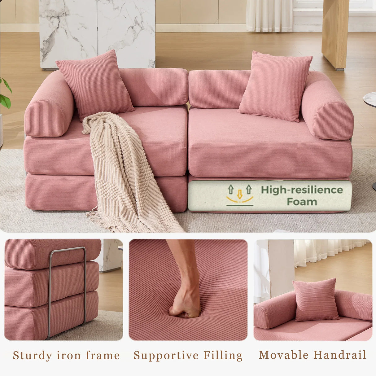 Modular Folding Convertible Corduroy Sofa Bed - Omega Lifestyles