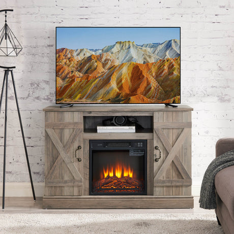 Farmhouse Gray Wash MDF Media TV Stand Fireplace - Sleep Galleria
