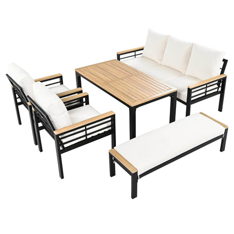 5-Piece Acacia Wood Iron Frame Patio Furniture Set - Omega Lifestyles