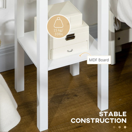 White MDF 2-Tier Side Table With Drawer and Shelf - Omega Lifestyles