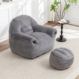 Faux Fur High-Density Foam Bean Bag Chair With Footstool - Omega Lifestyles