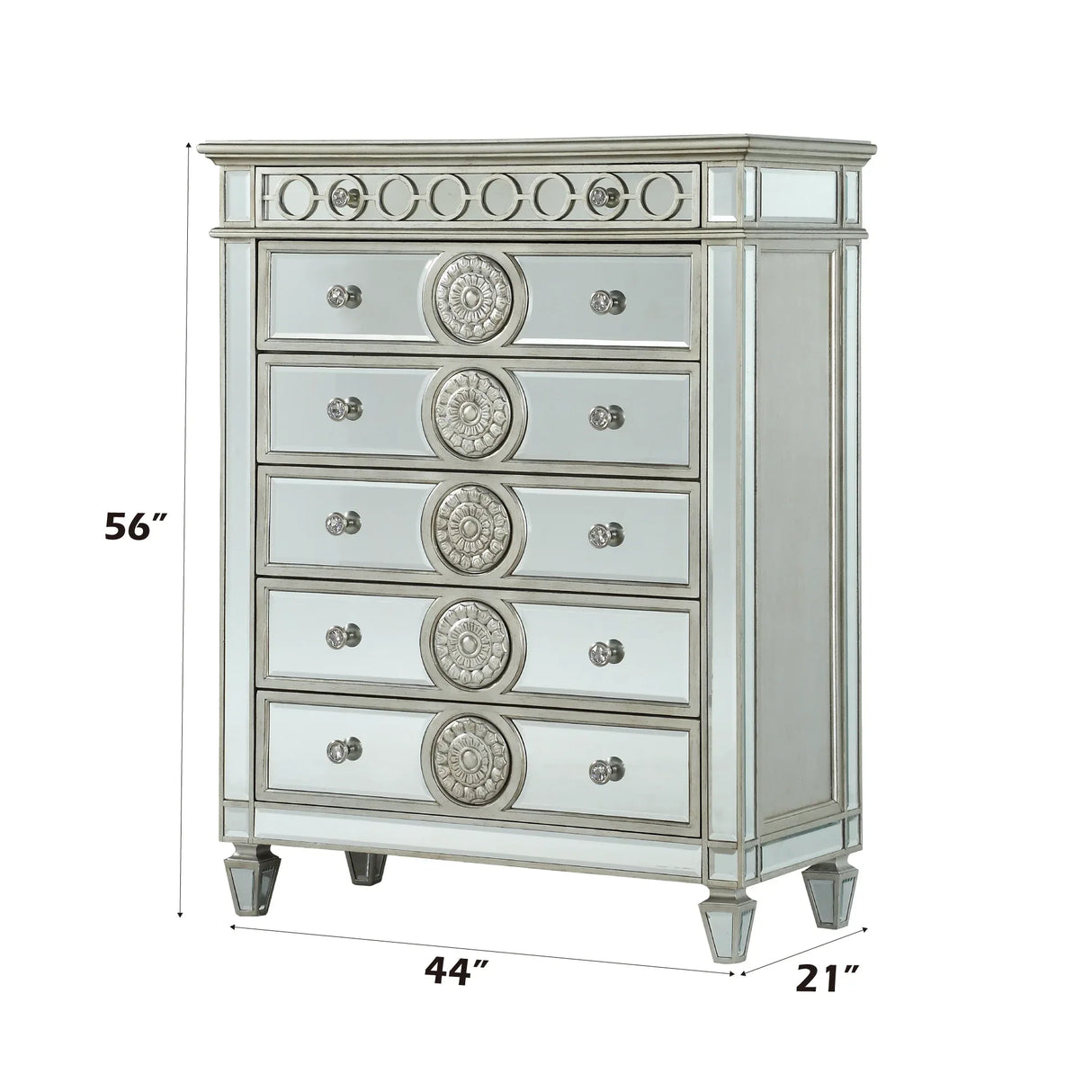 Mirrored Finish Silver Synthetic Wood Chest - Omega Lifestyles