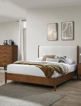 Queen Mid-Century Modern Walnut Beige Wood Bed Frame - Omega Lifestyles