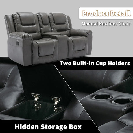 Grey Manual Recliner Chair With Storage Box And Cup Holders - Omega Lifestyles