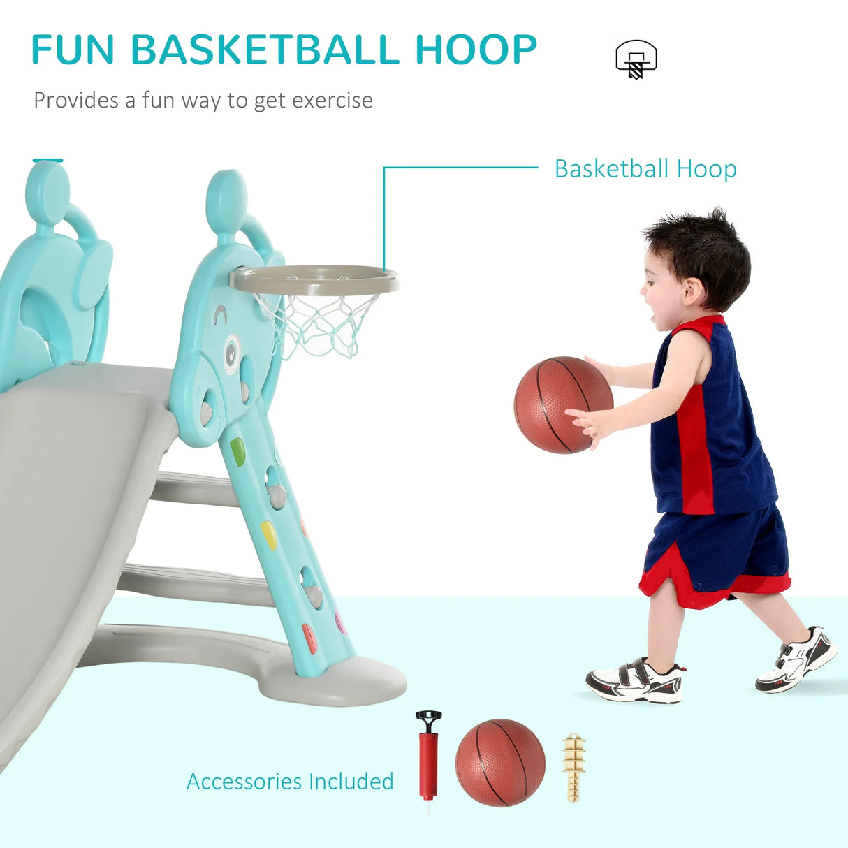Kids 2-in-1 Basketball Hoop Slide Toddler Playset - Omega Lifestyles