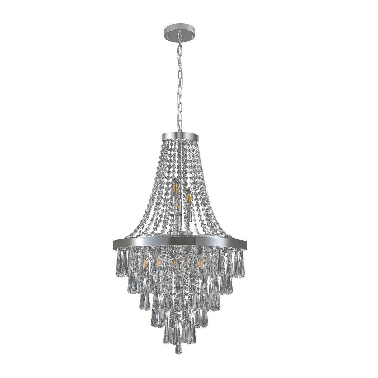 20-Foot Chrome Crystal Chandelier Adjustable Height Lighting Fixture - Omega Lifestyles