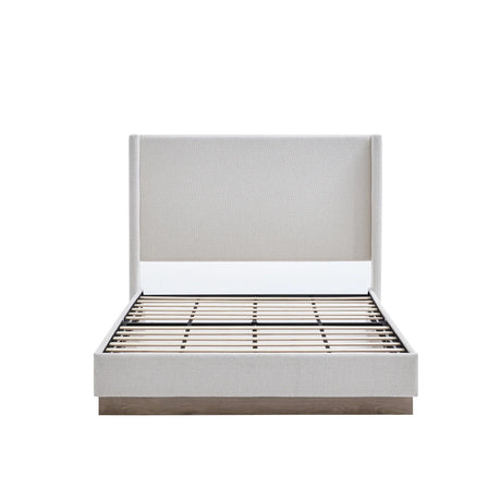 Queen Upholstered Wingback Bed Frame With Boucle Fabric - Omega Lifestyles