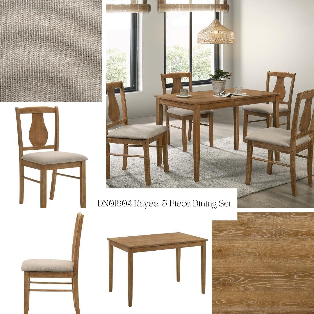 5PC Oak Finish Synthetic Wood Upholstered Dining Set - Omega Lifestyles