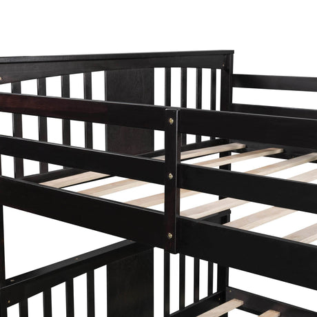Full Over Full Solid Wood Espresso Bunk Bed With Drawers - Omega Lifestyles