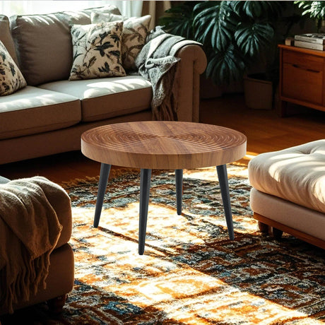 Natural Wood Grain Texture Round Coffee Table - Sleep Galleria