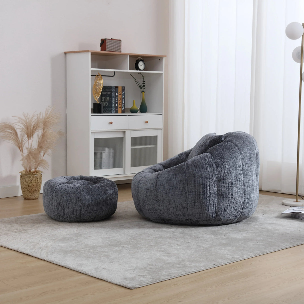 Chenille Foam Filled Pumpkin Shape Lazy Sofa with Ottoman - Omega Lifestyles