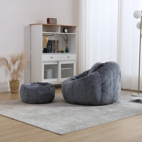 Chenille Foam Filled Pumpkin Shape Lazy Sofa with Ottoman - Omega Lifestyles