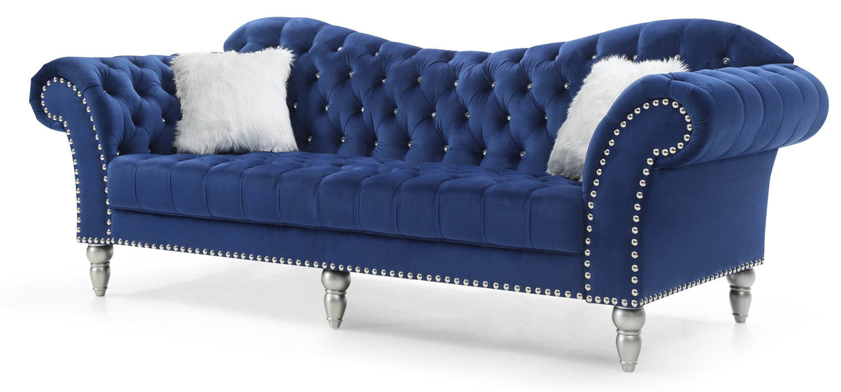 Deep Tufted Velvet Three-Seat Sofa With Nailhead Trim - Omega Lifestyles