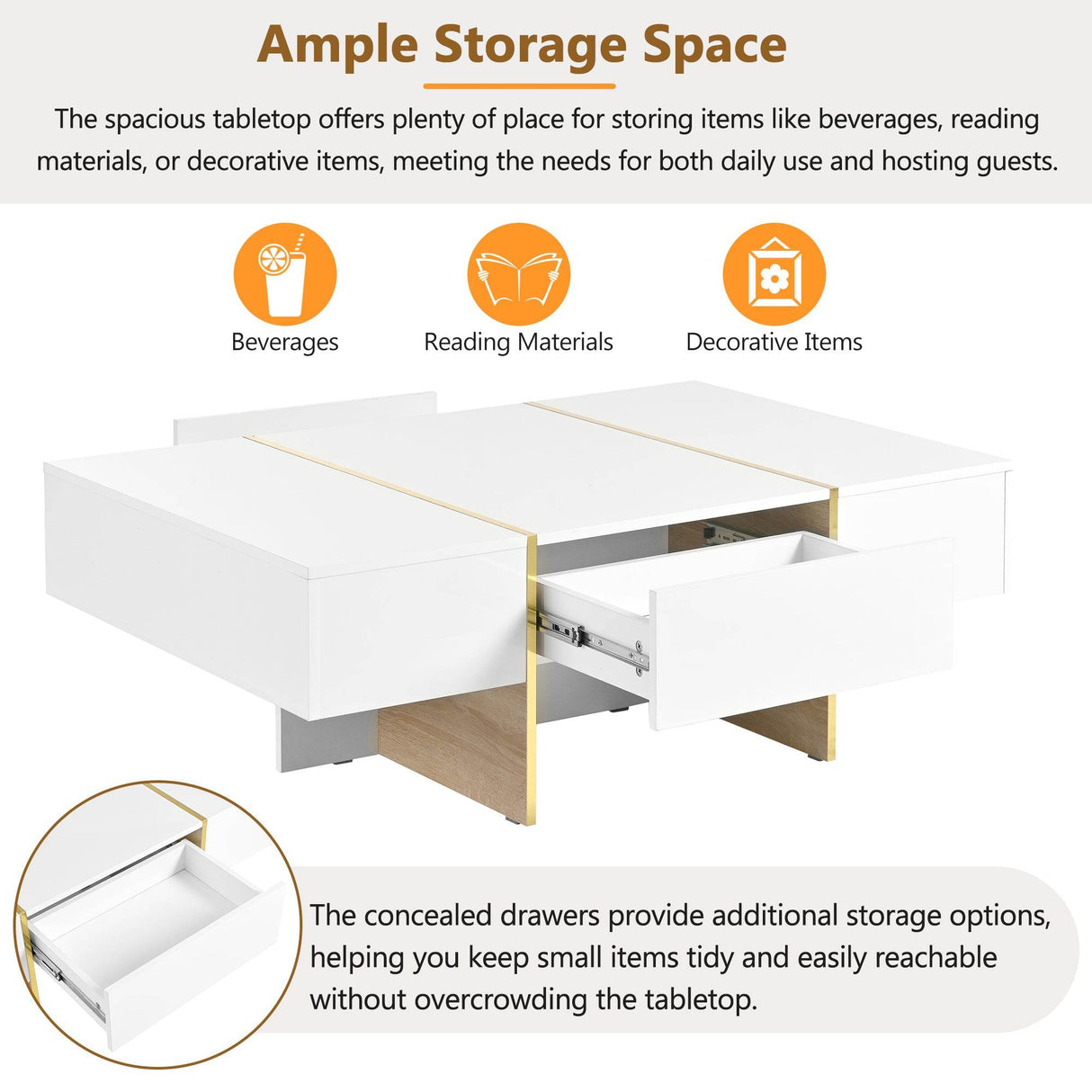 Minimalist White High Gloss Coffee Table With Drawers - Sleep Galleria