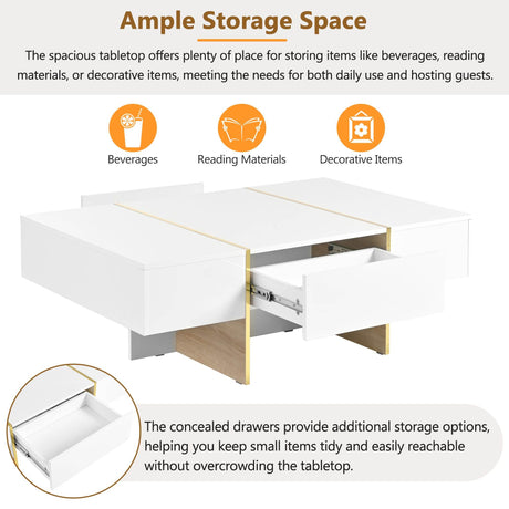Minimalist White High Gloss Coffee Table With Drawers - Sleep Galleria