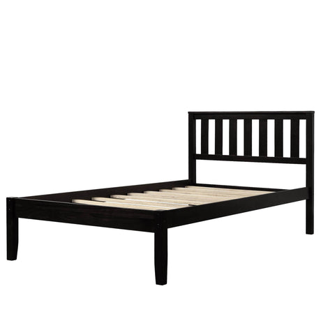 Twin Espresso Solid Wood Platform Bed With Headboard - Omega Lifestyles