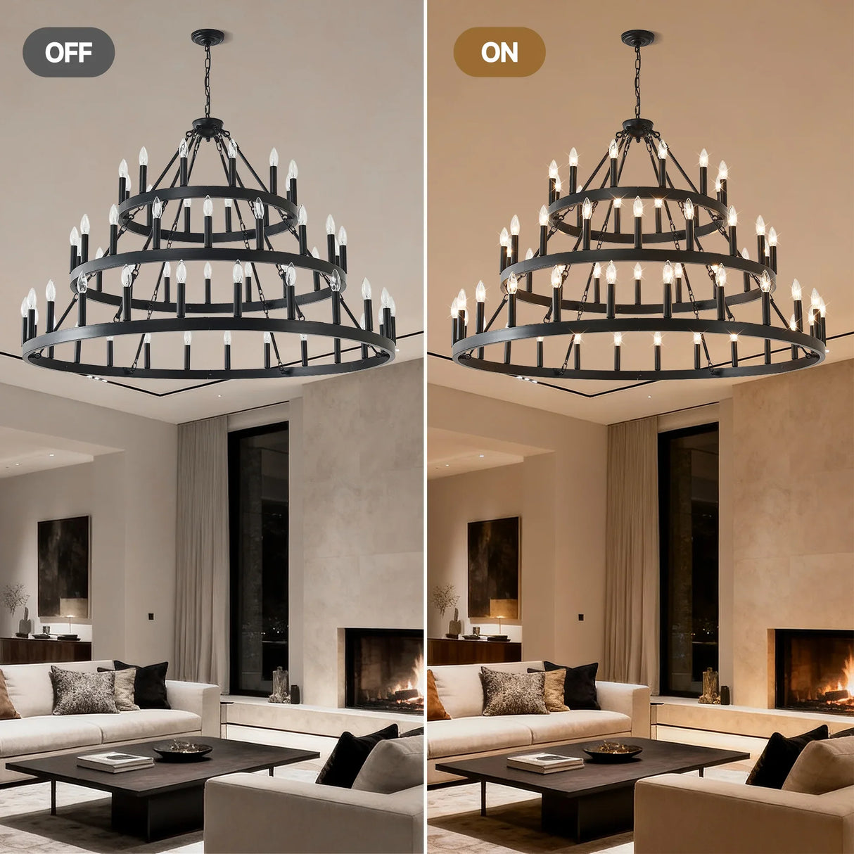 Farmhouse 54-Light Matte Black Wagon Wheel Chandelier - Omega Lifestyles