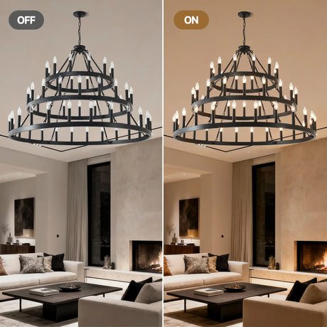 Farmhouse 54-Light Matte Black Wagon Wheel Chandelier - Omega Lifestyles