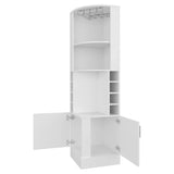 Modern White Corner Bar Cabinet With Wine Storage Rack - Omega Lifestyles