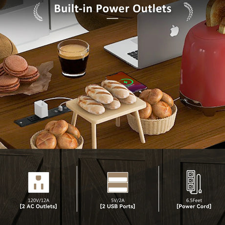 Farmhouse Style Rolling Kitchen Island With Power Outlet - Omega Lifestyles