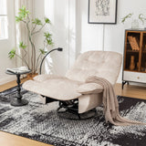 Modern Ivory Velvet Swivel Gliding Recliner Chair With Phone Holder - Omega Lifestyles